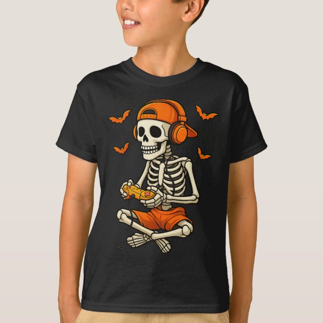 Camiseta Halloween Skeleton Gamer Video Gaming Funny Gaming (Anverso)