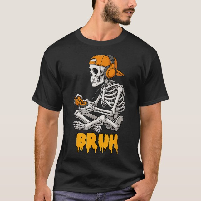Camiseta Halloween Skeleton Gamer Video Gaming Funny Skelet (Anverso)