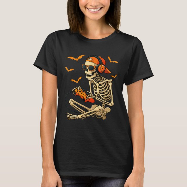 Camiseta Halloween Skeleton Gamer Video Jaming Boys Hombres (Anverso)