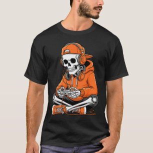 Camiseta Halloween Skeleton Gamer Video Juegos de Niños Hom