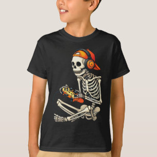 Camiseta Halloween Skeleton Gamer Video Juegos de Niños Hom