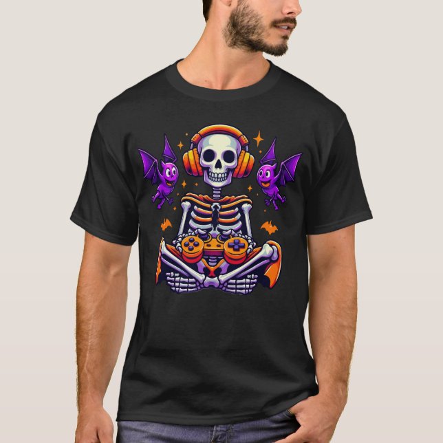 Camiseta Halloween skeleton gamer videojuegos (Anverso)