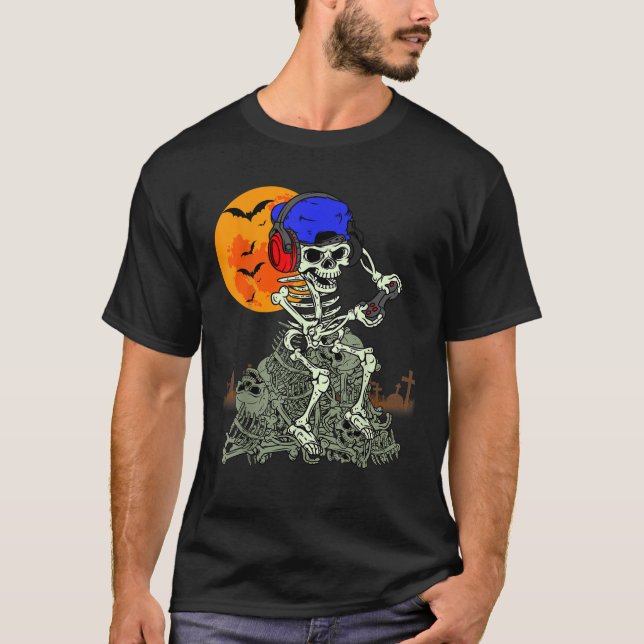 Camiseta Halloween Skeleton Gamer videojuegos niños adolesc (Anverso)