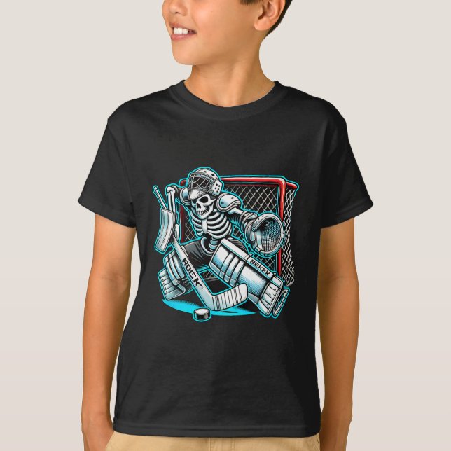 Camiseta Halloween Skeleton Goalie Hockey  (Anverso)