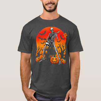 Camiseta Halloween Skeleton Guitar Rock Band Jack O Lantern