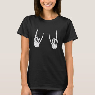 Camiseta Halloween Skeleton Hand Horns Rock N Roll Music 2