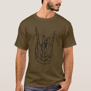 Camiseta Halloween Skeleton Hand Horns Rock N Roll Music Lo