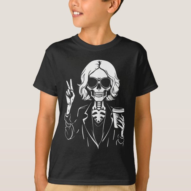 Camiseta Halloween Skeleton Lazy Drinking Cup Coffee Costum (Anverso)