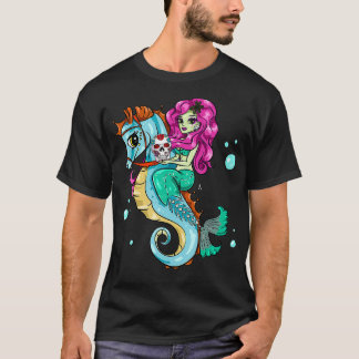 Camiseta Halloween Skeleton Mermaid Sugar Skull Sea Hors
