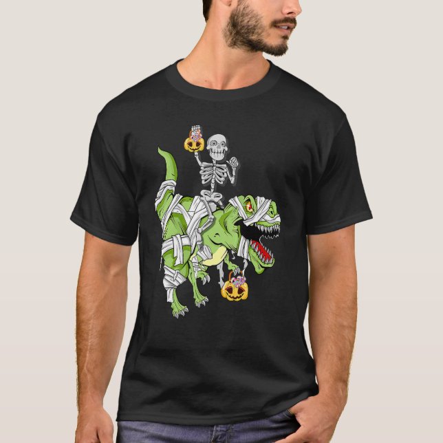 Camiseta Halloween Skeleton Mummy Dinosaur rex Hallowen Bo (Anverso)
