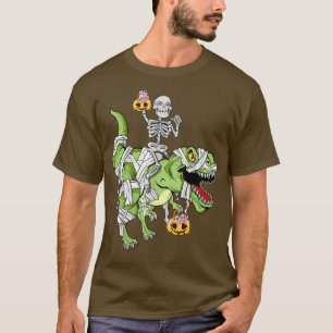 Camiseta Halloween Skeleton Mummy Dinosaur T rex Funny Hall
