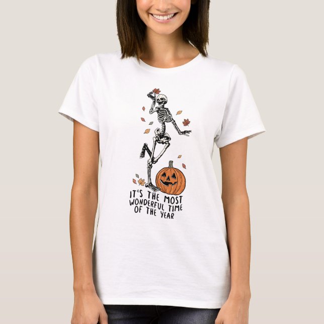 Camiseta Halloween Skeleton Pumpkin Fall Autumy Spooky Gift (Anverso)