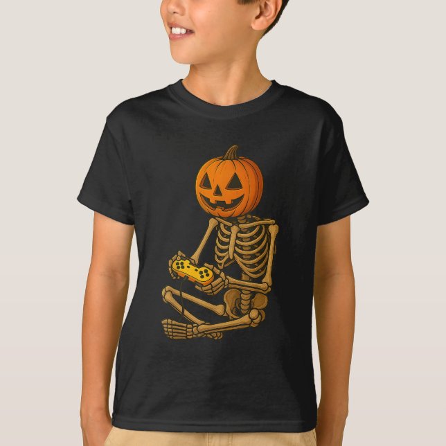 Camiseta Halloween Skeleton Pumpkin Gamer Video Gaming Men  (Anverso)