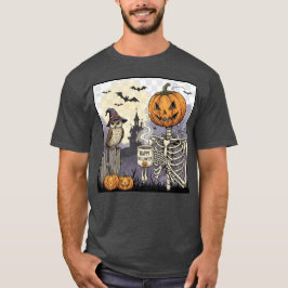 Camiseta Halloween Skeleton Pumpkin Owl Gráfico oscuro T-Sh