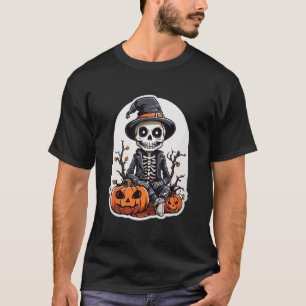 Camiseta Halloween Skeleton Pumpkin Witch Art