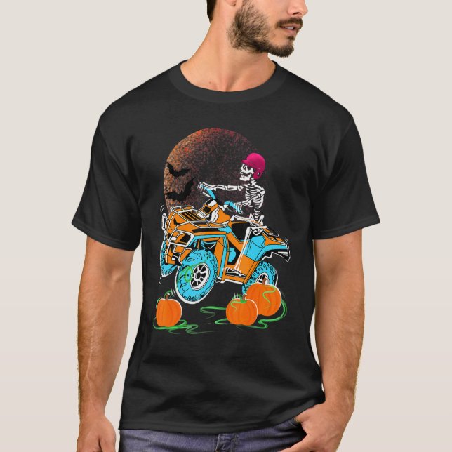 Camiseta Halloween Skeleton Riding 4 Wheeler Atv Quad Boys (Anverso)