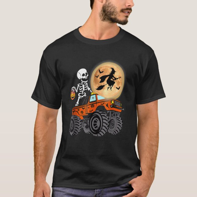 Camiseta Halloween Skeleton Riding Monster Truck Costume Ki (Anverso)