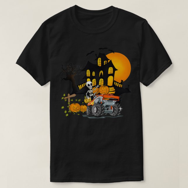 Camiseta Halloween Skeleton Riding Monster Truck Pumpkin Bo (Diseño del anverso)