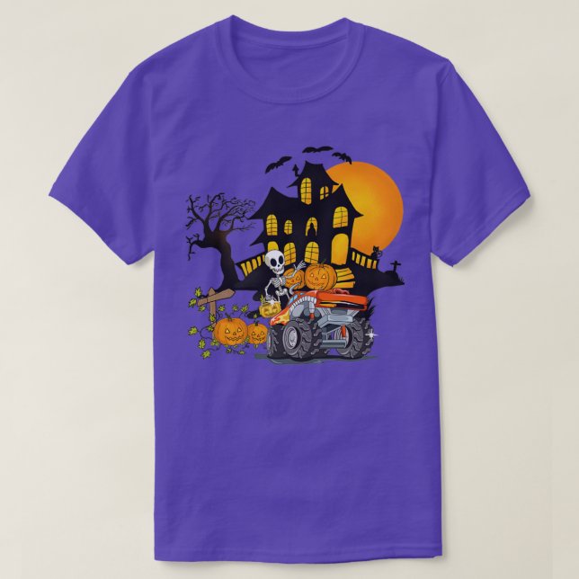 Camiseta Halloween Skeleton Riding Monster Truck Pumpkin Bo (Diseño del anverso)