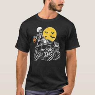 Camiseta Halloween Skeleton Riding Monster Truck Pumpkin Bo