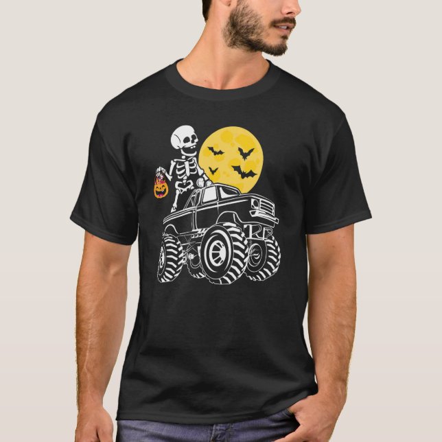 Camiseta Halloween Skeleton Riding Monster Truck Pumpkin Bo (Anverso)
