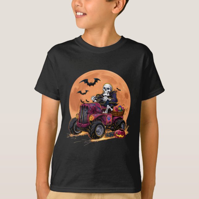 Camiseta Halloween Skeleton Riding Monster Truck Toddler Bo (Anverso)