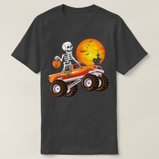Camiseta Halloween Skeleton Riding Monster Truck Toddler Bo (Diseño del anverso)