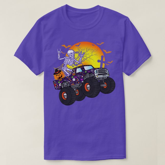 Camiseta Halloween Skeleton Riding Monster Truck Toddler Bo (Diseño del anverso)