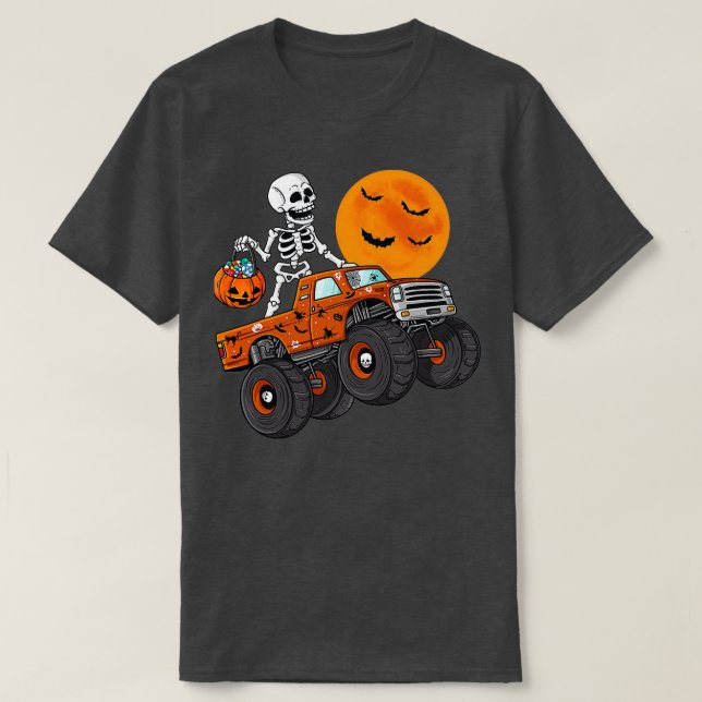Camiseta Halloween Skeleton Riding Monster Truck Toddler Bo (Diseño del anverso)