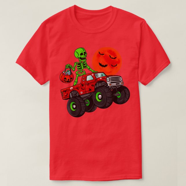 Camiseta Halloween Skeleton Riding Monster Truck Toddler Bo (Diseño del anverso)