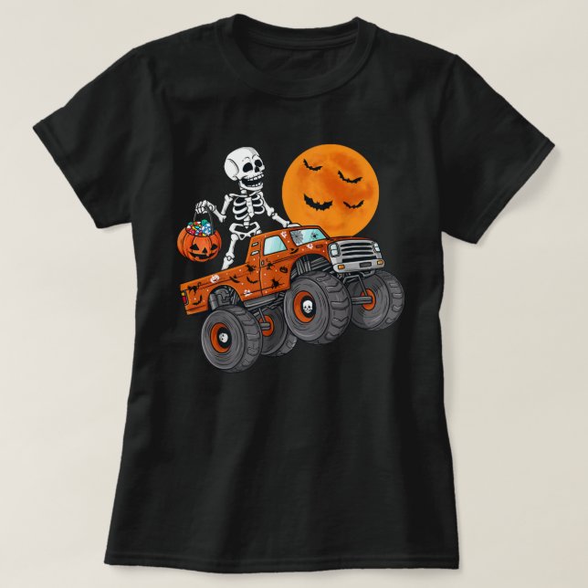 Camiseta Halloween Skeleton Riding Monster Truck Toddler Bo (Diseño del anverso)