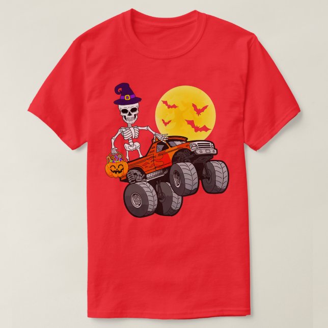 Camiseta Halloween Skeleton Riding Monster Truck Toddler Bo (Diseño del anverso)