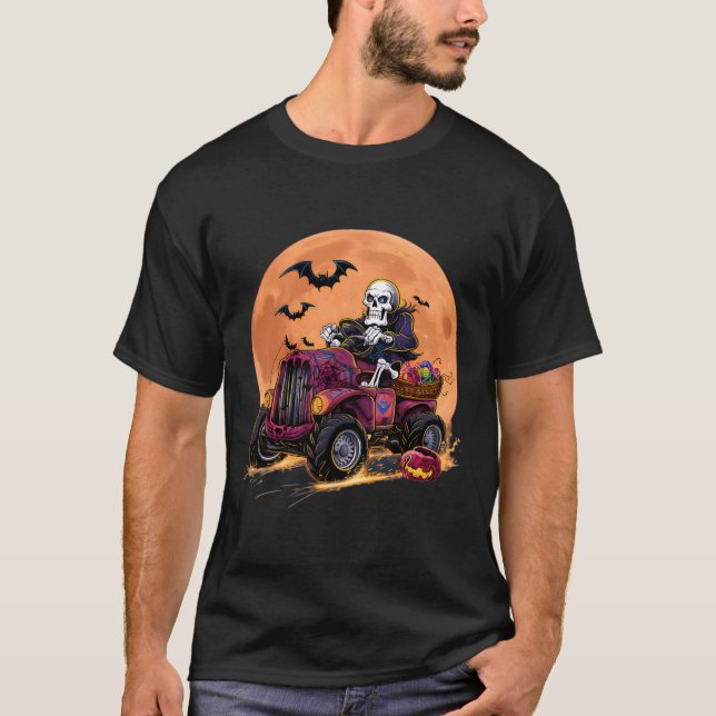 Camiseta Halloween Skeleton Riding Monster Truck Toddler Bo (Anverso)