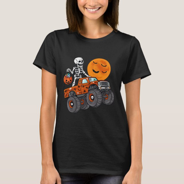 Camiseta Halloween Skeleton Riding Monster Truck Toddler Bo (Anverso)