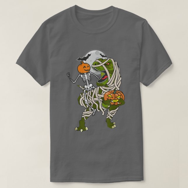 Camiseta Halloween Skeleton Riding Mummy Dinosaur T Re Pump (Diseño del anverso)