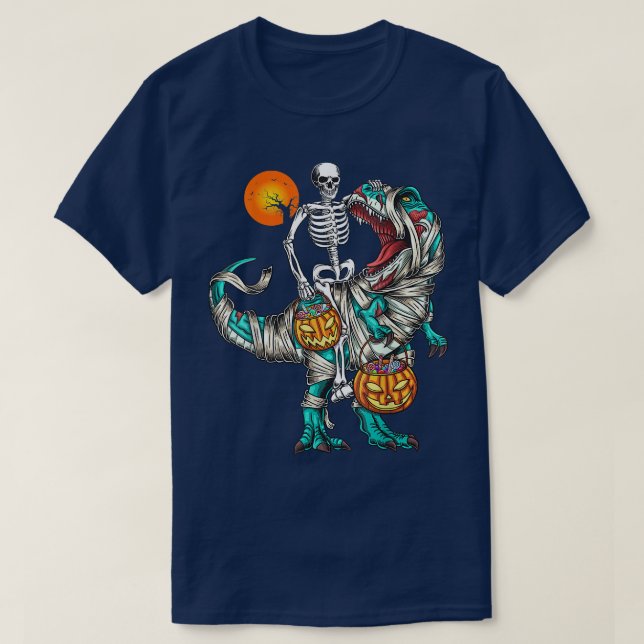 Camiseta Halloween Skeleton Riding Mummy Dinosaur T Re Pump (Diseño del anverso)