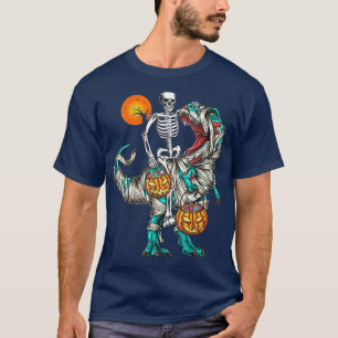 Camiseta Halloween Skeleton Riding Mummy Dinosaur T Re Pump