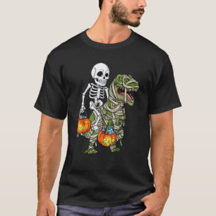 Camiseta Halloween Skeleton Riding Mummy Dinosaur T Rex Fun
