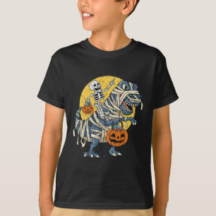 Camiseta Halloween Skeleton Riding Mummy Dinosaur T rex Pum