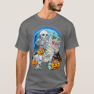 Camiseta Halloween Skeleton Riding Mummy Dinosaur T rex Pum