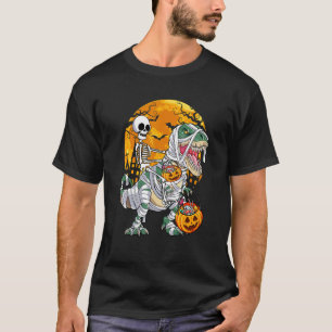Camiseta Halloween Skeleton Riding Mummy Rex Dinosaur Kids