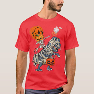 Camiseta Halloween skeleton riding t re dinosaur holding pu
