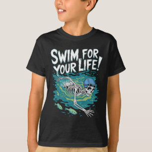 Camiseta Halloween Skeleton Swimming Swimming For Your Life