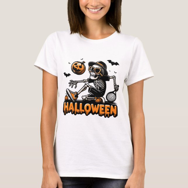 Camiseta Halloween Skeleton Tennis Player (Anverso)