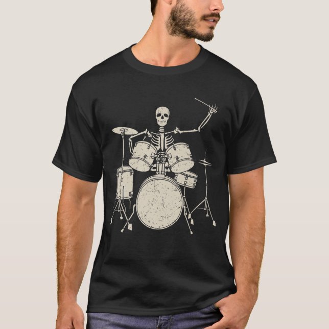Camiseta Halloween Skeleton Tocando tambor Funny Drums Gift (Anverso)