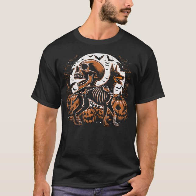 Camiseta Halloween Skeleton Walking Skeletal Doberman Dog (Anverso)