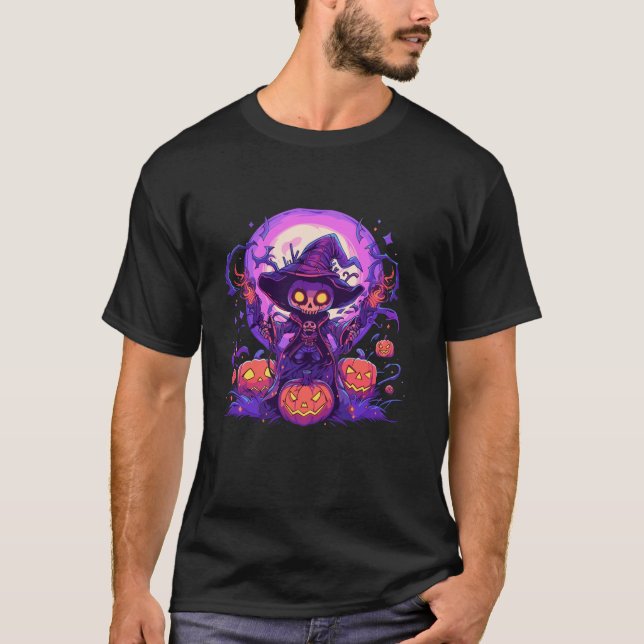Camiseta Halloween Skeleton Witch Spooky Jack o Lante (Anverso)