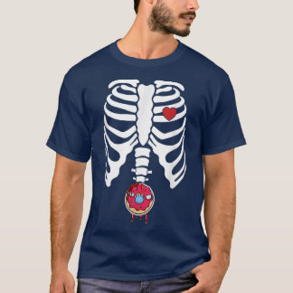 Camiseta Halloween Skeleton With Donut For Sweet Lovers 