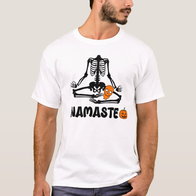 Camiseta Halloween Skeleton Yoga Namaste divertido (Anverso)
