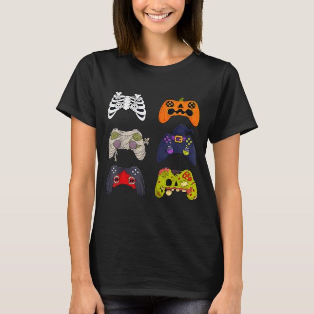 Camiseta Halloween Skeleton Zombie Gaming Controllers  (Anverso)